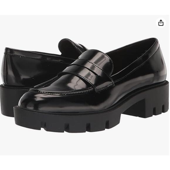 NIB Nine West Women Maibel3 Lug Sole Patent Leather Slip On Loafer Size 7M Black - Picture 1 of 6